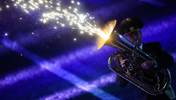 Оркестр Вооруженных сил Белоруссии на церемонии закрытия Международного военно-музыкального фестиваля Спасская башня в Москве, архивное фото