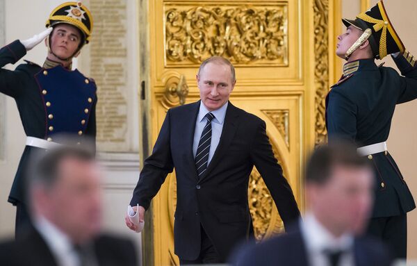 Президент РФ В. Путин во время заседания Российского организационного комитета Победа