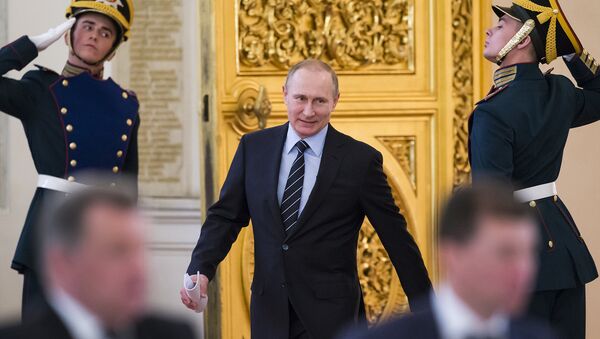 Президент РФ В. Путин во время заседания Российского организационного комитета Победа