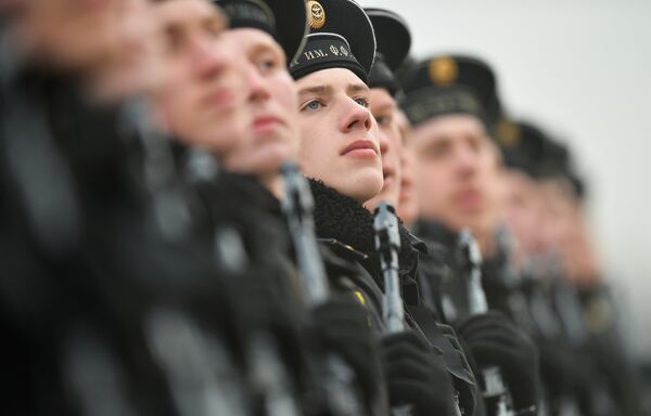 Участники пеших колонн парадного расчета войск Московского гарнизона Центрального военного округа