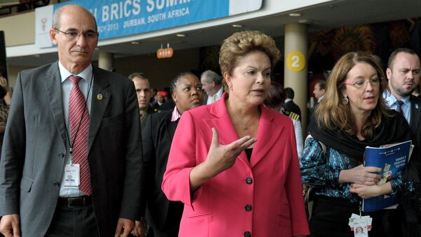 Президент Бразилии Дилма Русеф перед заседанием саммита лидеров БРИКС