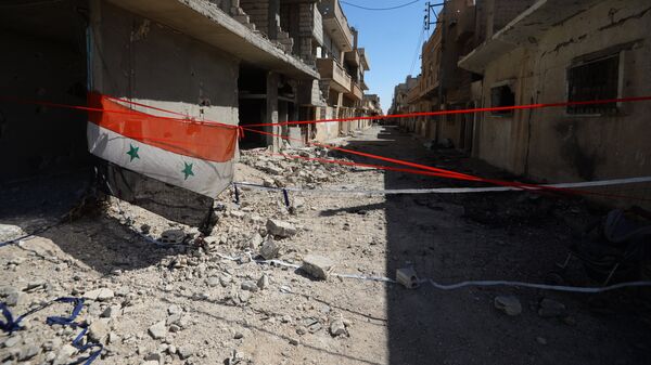 Флаг Сирии на улице Пальмиры. Архивное фото