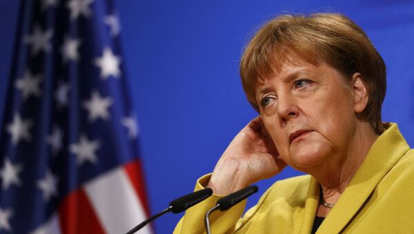 Канцлер Германии Ангела Меркель на пресс-конференции после переговоров с президентом США Бараком Обамой, 24 апреля 2016