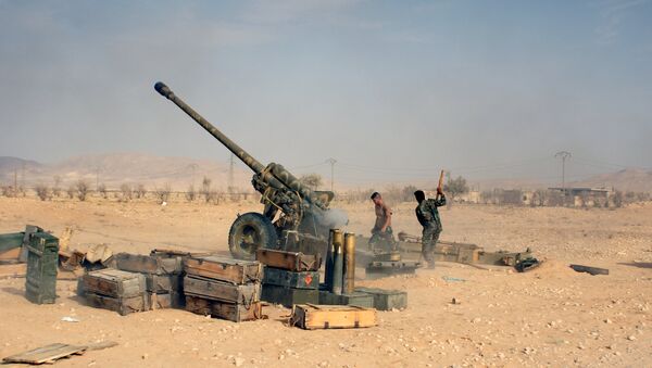 Сирийские военнослужащие ведут обстрел позиций исламистов в окрестностях города Тадмор. Архивное фото