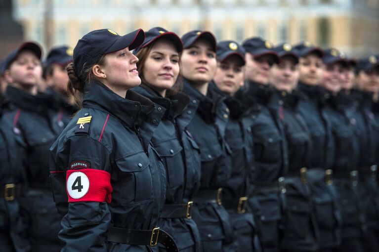 Репетиция пешей части военного парада Победы в Санкт-Петербурге