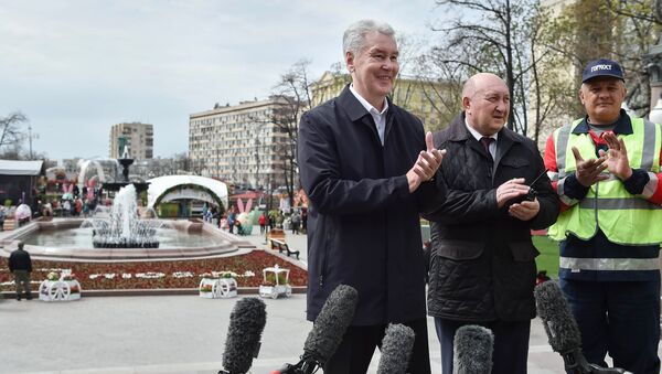 Мэр Москвы С. Собянин принял участие в запуске фонтана Пушкинский на Пушкинской площади