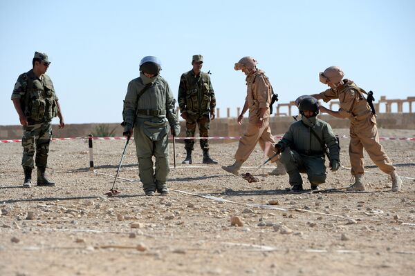 Российские военнослужащие обучают сирийских солдат поисковой тактике и обнаружению взрывных устройств в Пальмире