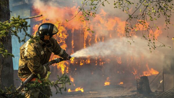 Сотрудники пожарной охраны МЧС России борются с природным пожаром. Архивное фото