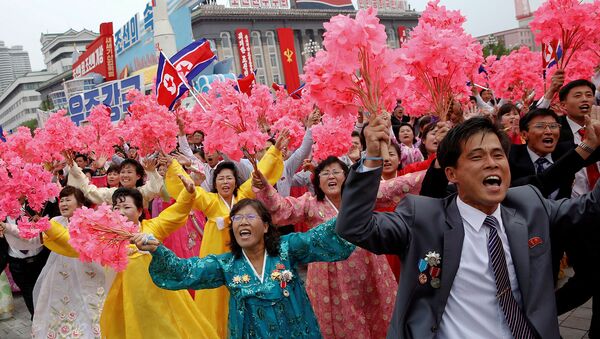 Парад на главной площади в Пхеньяне, Северная Корея