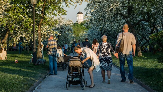 Москвичи и гости столицы во время прогулки на территории музея-заповедника Коломенское. Архивное фото