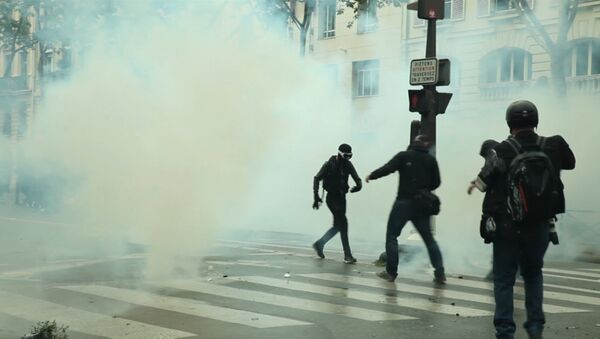 Парижане закидывали полицейских камнями на акции против трудовых реформ