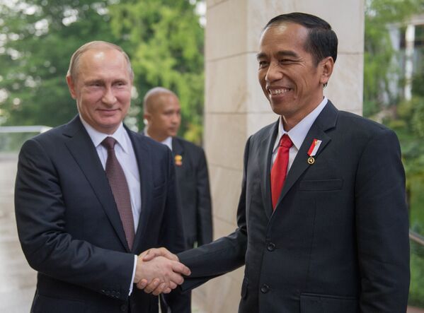 Беседа президента РФ В. Путина с президентом Индонезии Джоко Видодо в узком составе