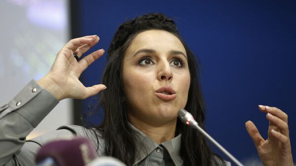 Украинская певица Джамала во время пресс-конференции в Киеве. Архивное фото