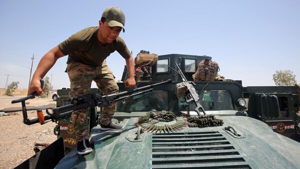 Военнослужащий армии Ирака в окрестностях города Эль-Фаллуджа, Ирак. 22 мая 2016