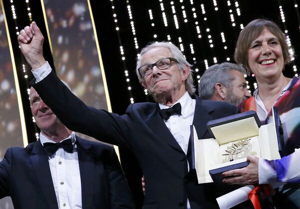 Режиссер Кен Лоуч во время церемонии закрытия Каннского кинофестиваля. 22 мая 2016