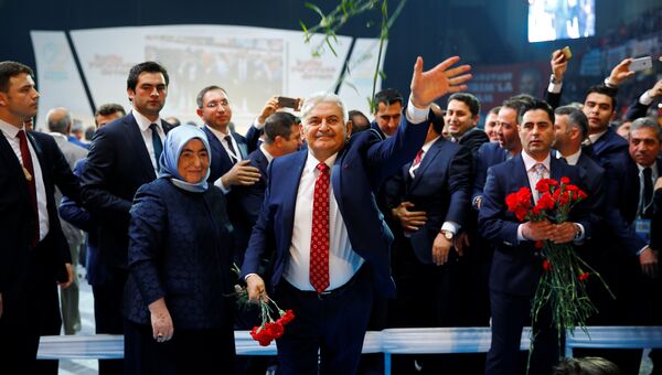 Избранный председатель правящей партии Турции Бинали Йылдырым на внеочередном съезде ПСР. 22 мая 2016 года
