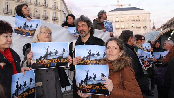 Митинг против соглашения ЕС и Турции по беженцам в Мадриде. Архивное фото
