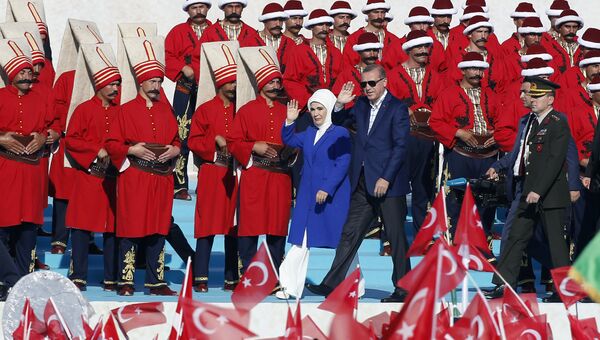 Президент Турции Тайип Эрдоган на митинге, посвященном 563-й годовщине взятия османскими войсками Стамбула. 29 мая 2016
