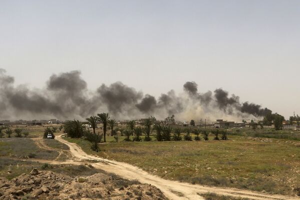 Дым над позициями ДАИШ в окрестностях города Эль-Фаллуджа