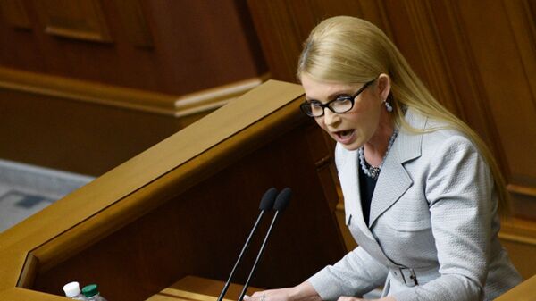 Лидер всеукраинского объединения Батькивщина Юлия Тимошенко выступает на заседании Верховной рады Украины в Киеве