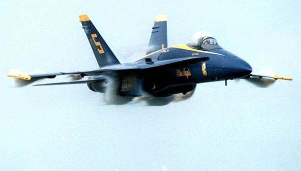 Истребитель F-18 пилотажной группы Голубые ангелы. Архивное фото