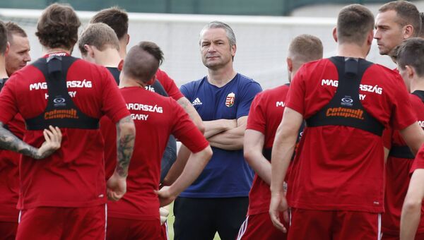 Игроки сборной Венгрии с тренером перед Евро-2016