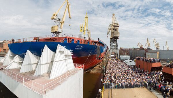 Церемония спуска на воду головного атомного ледокола проекта Арктика на Балтийском заводе в Санкт-Петербурге. Архивное фото