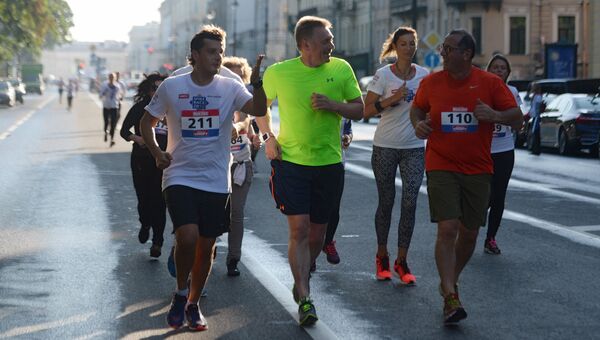 Пресс-секретарь президента РФ Дмитрий Песков во время благотворительного забега SPIEF Race в рамках XX ПМЭФ