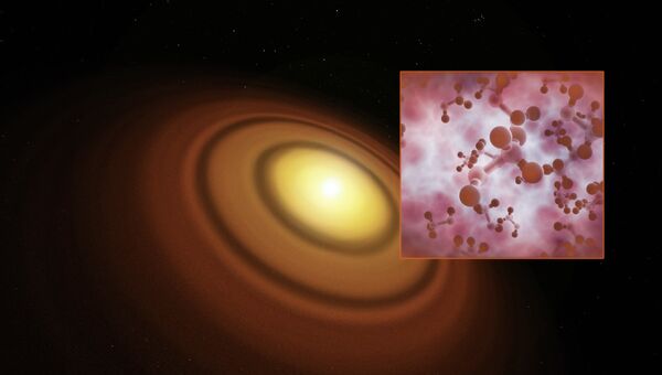 Так художник представил себе метанол в протопланетном диске у звезды TW в созвездии Гидры