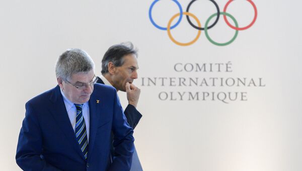 Президент Международного олимпийского комитета Томас Бах на пресс-конференции в Лозанне