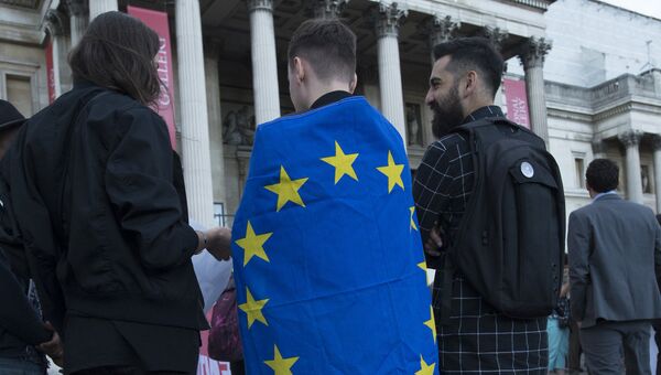 Сторонники членства в Евросоюзе во время митинга на Трафальгарской площади