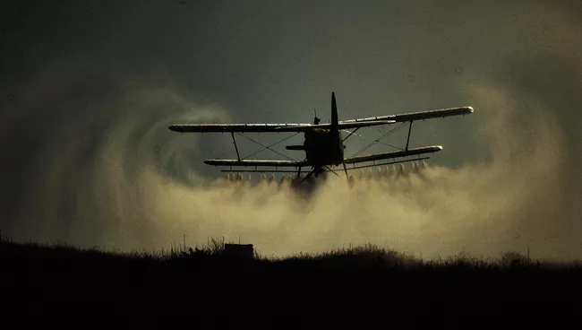 Самолет Ан-2 опрыскивает поля ядохимикатами. Архивное фото