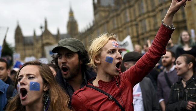 Демонстранты поддерживающие членство Британии в ЕС, Лондон
