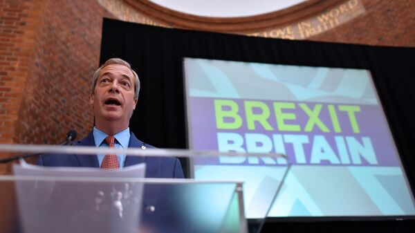 Лидер партии независимости Соединенного Королевства Найджел Фарадж во время выступления в Лондоне