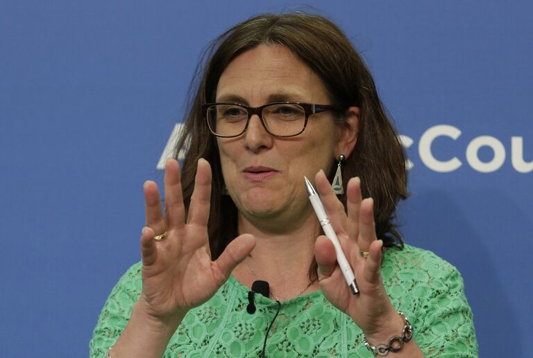 Еврокомиссар по торговле Сесилия Мальмстрем во время заседания Атлантического совета в Вашингтоне. 29 июня 2016 года 