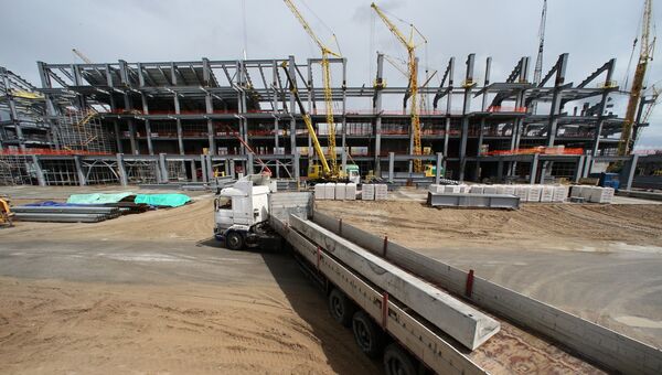 Строительство Стадиона Калининград к чемпионату мира по футболу 2018 года на острове Октябрьский в Калининграде