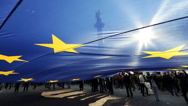 Флаг Евросоюза во время митинга в Тбилиси. Архивное фото