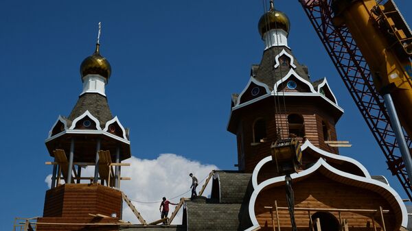Строительство Богоявленского храма в городе Бердске. Архивное фото