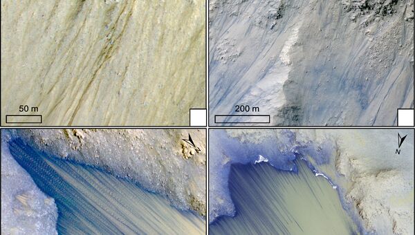 Темные линии, оставленные водой на поверхности Марса