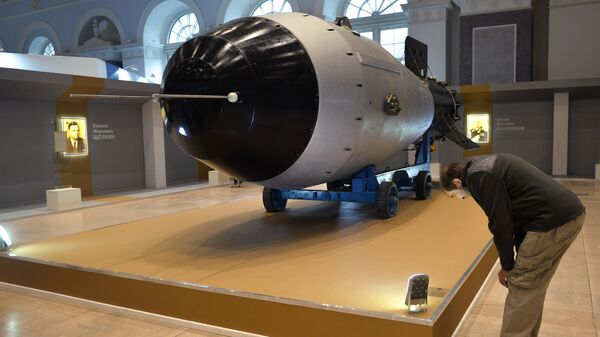 Копия водородной бомбы АН602 Царь-бомба, представленная в экспозиции выставки 70 лет атомной отрасли. Цепная реакция успеха
