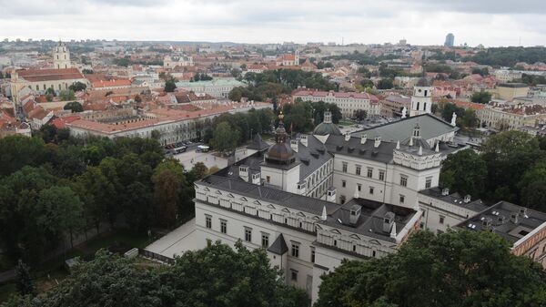 Вид на город с башни Гедиминаса в Вильнюсе . Архивное фото