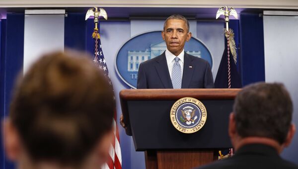 Президент США Барак Обама на брифинге в зале Белого дома, Вашингтон. Архивное фото