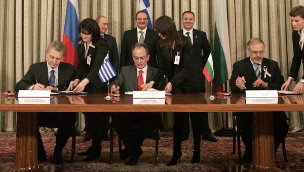 Подписание соглашения между Россией, Грецией и Болгарией о строительстве нефтепровода Бургас-Александруполис в Афинах. 15 марта 2007