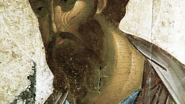 Репродукция иконы Андрея Рублева Апостол Павел из собрания Государственной Третьяковской галереи