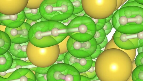 Атомная схема сверхпроводника из натрия (желтый) и водорода (зеленый)
