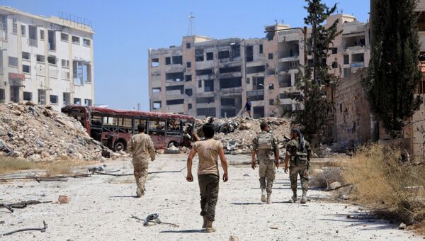 Сирийские военные в пригороде Алеппо. 28 июля 2016