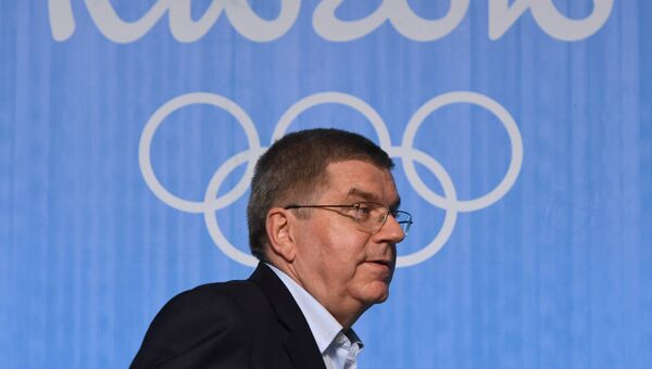 Глава Международного олимпийского комитета Томас Бах на пресс-конференции в Рио-де-Жанейро. 31 июля 2016