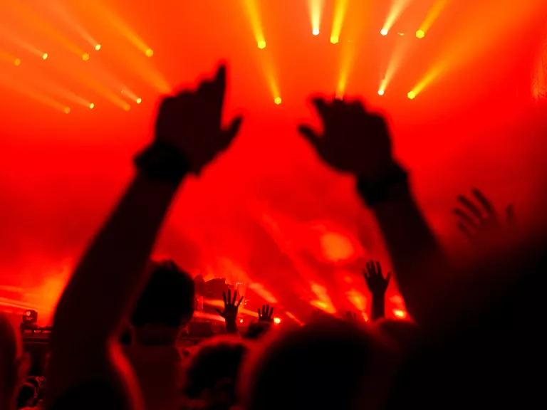 Зрители во время выступления британского музыкального дуэта The Chemical Brothers на музыкальном фестивале под открытым небом Пикник Афиши Зрители во время выступления британского музыкального дуэта The Chemical Brothers на музыкальном фестивале под открытым небом Пикник Афиши