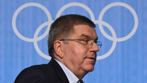 Глава Международного олимпийского комитета Томас Бах на пресс-конференции в Рио-де-Жанейро