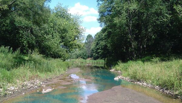 Воды московской реки Каменки изменили цвет и стали ярко-синими